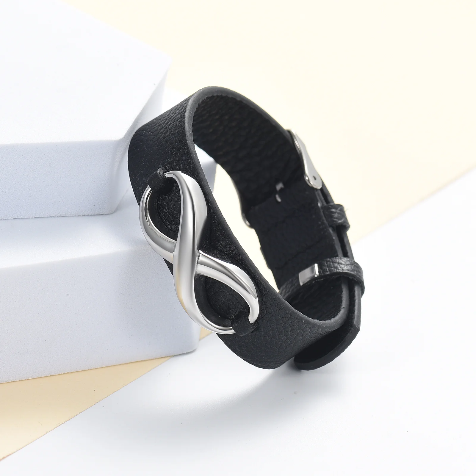 Infinity Leather Urn Bangle Bracelets for Women Men Cremation Jewelry for Ashes Wristband Memorial Urn Bangle