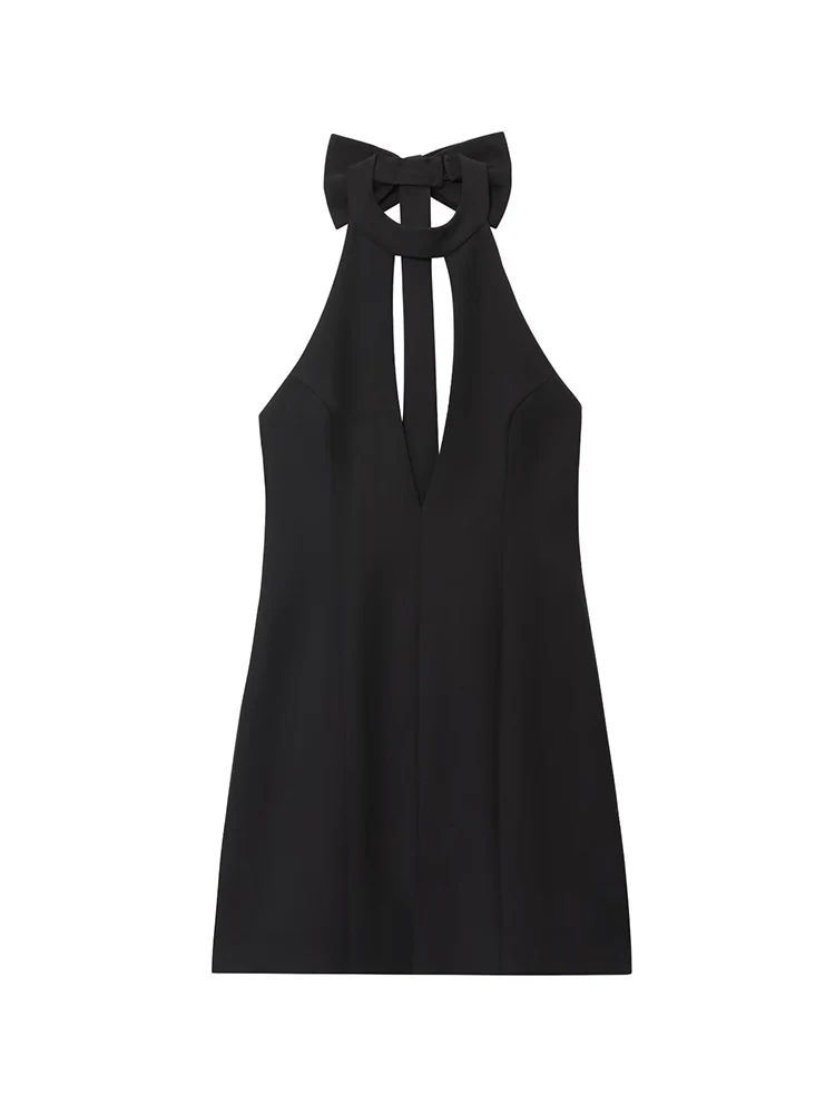 TFMLN Bow Backless Sexy Mini Dress For Women  2025 Summer Hollow Out Halter Dress Elegant Lady A-line Dresses Vestidos