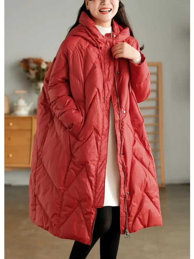 

New Winter Women Long Down Coat Hooded 90% White Duck Down Jacket Women Female Loose Puffer Feather Parkas