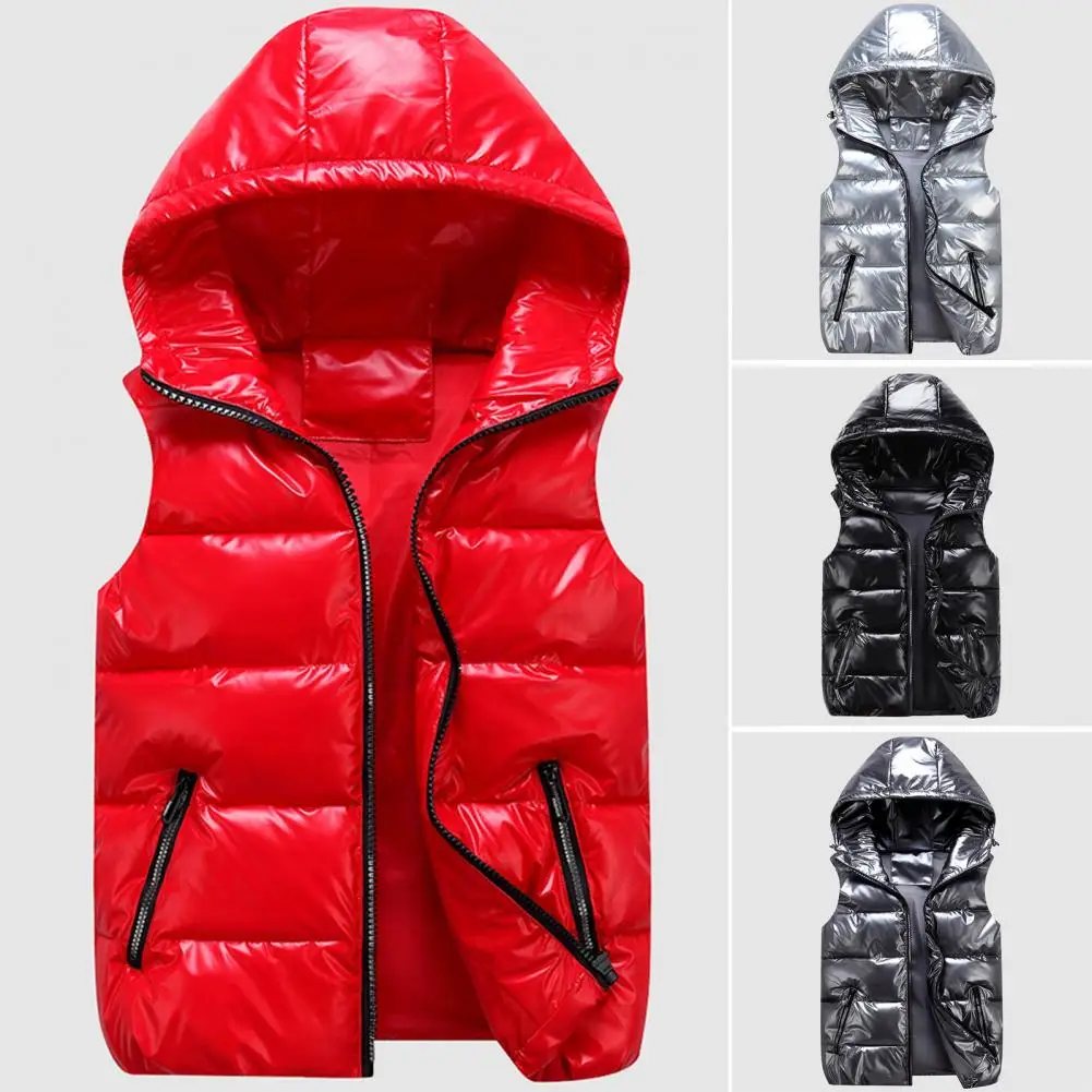 

Unisex Hooded Waistcoat Winter Hooded Down Padded Vest with Bright Color Design Zipper Placket for Women Men Lightweight