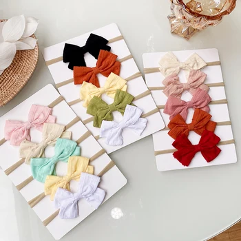 5 pz/set Cotone Lino Archi Fascia per le Ragazze Neonato Nylon Fasce Elastiche Dei Capelli Del Bambino Hairbands Copricapi Accessori Per Capelli Del Bambino