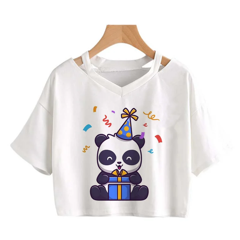 Kawaii Crop Tops for Girls Cute Korean Style T-shirt Women Panda Milk Tea Graphic T Shirt Cartoon Haruku Y2k Tee Tshirt111_voghion.com