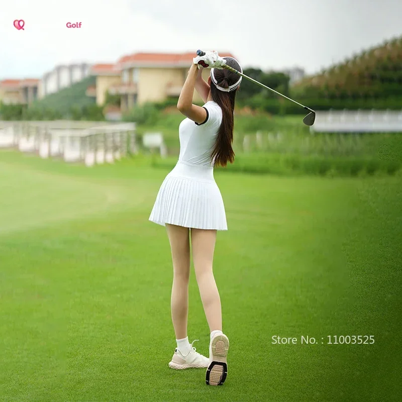 SG Leisure Youth Sports Long Sleeve Golf Shirts Thin V-Neck Slim Tops Summer Fashion Golf Lady Pleated Skirts High Waist Skorts
