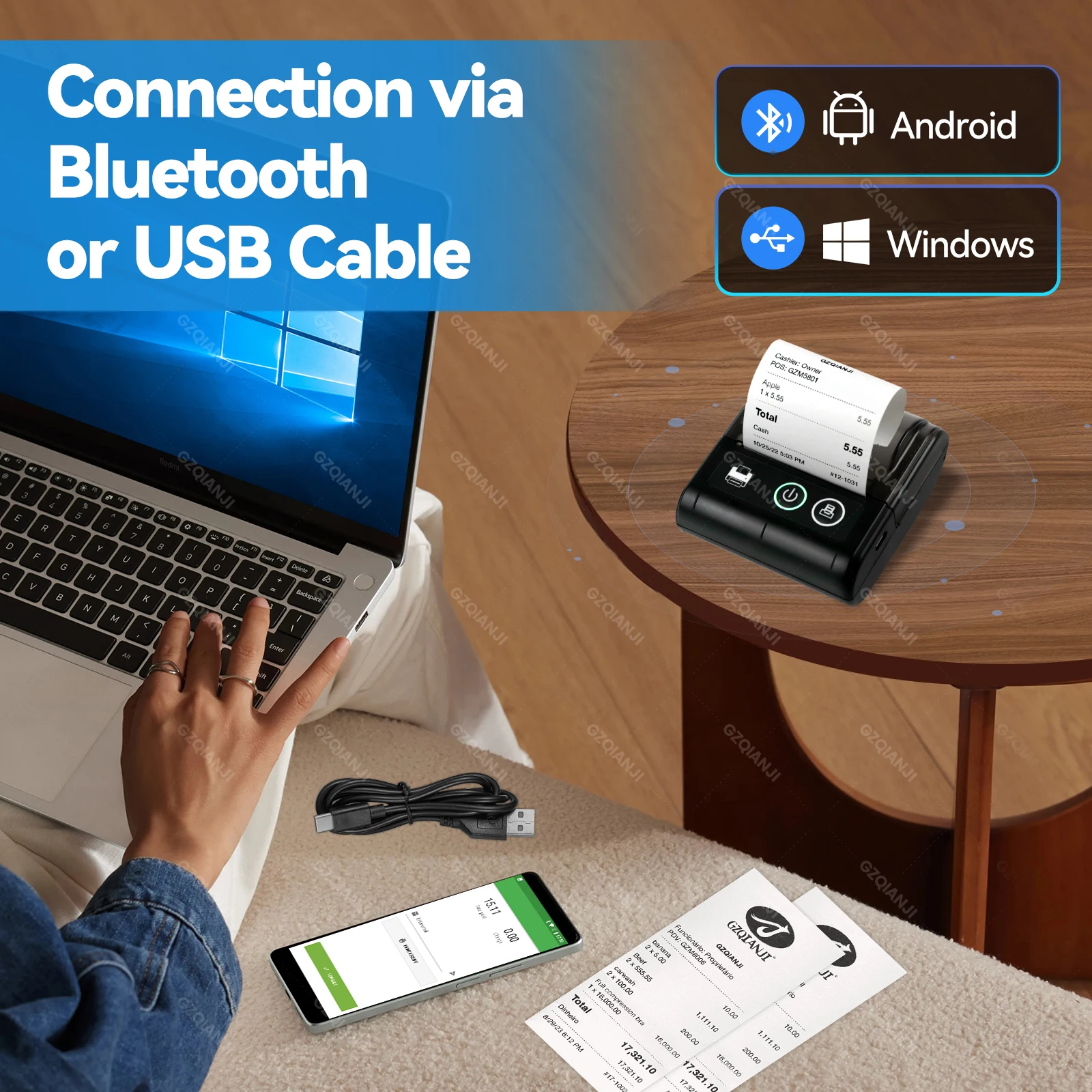 58MM Mini Portable Thermal Printer For Phone IOS Android Computer USB Bluetooth Bill Ticket Printing Small Business Impresora