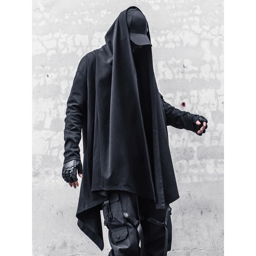 Black Hooded Wizard Trench Coat Windbreaker Men 2025 Autumn