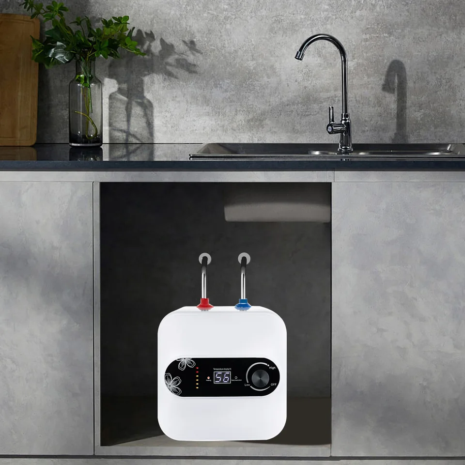 Mini Instantaneous Water Heater, Electronic Instantaneous Water Heater, Btstil Mini Instant Water Heater, 220 V, 5.5 KW, Flow-Through Water Heater, with Shower Set for Bathroom (Silver