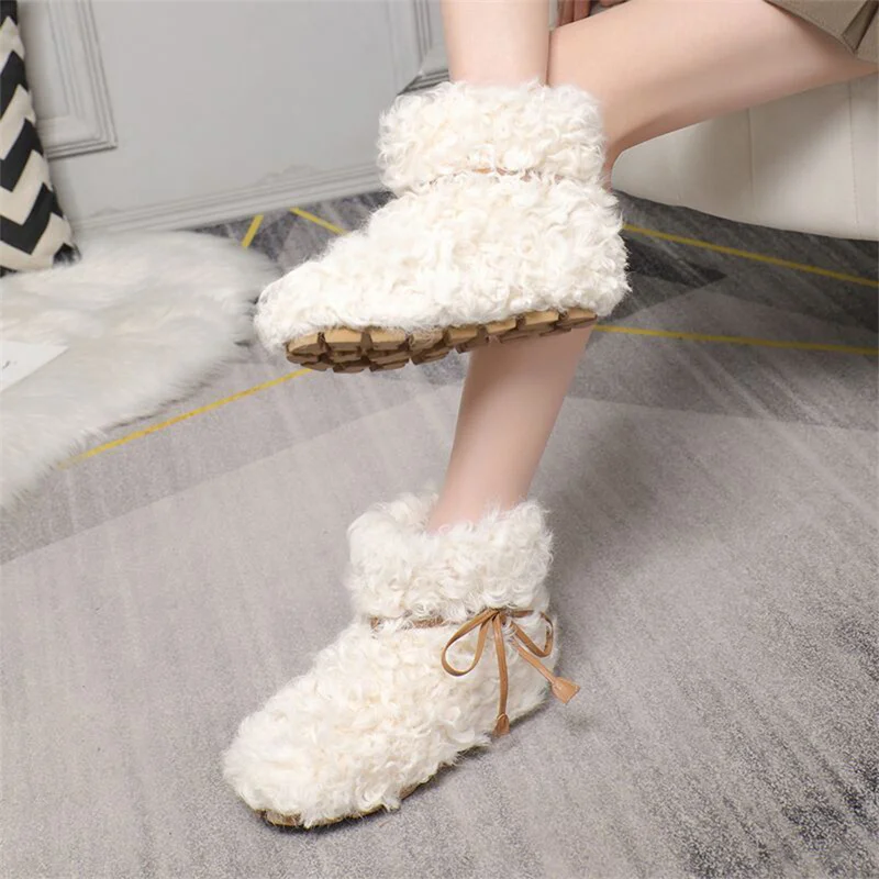 2023 Winter Women's Thick Sole Wool Boots Sheep Curly Wool Warm Snow Boots Luxury Gift for High Quality Women