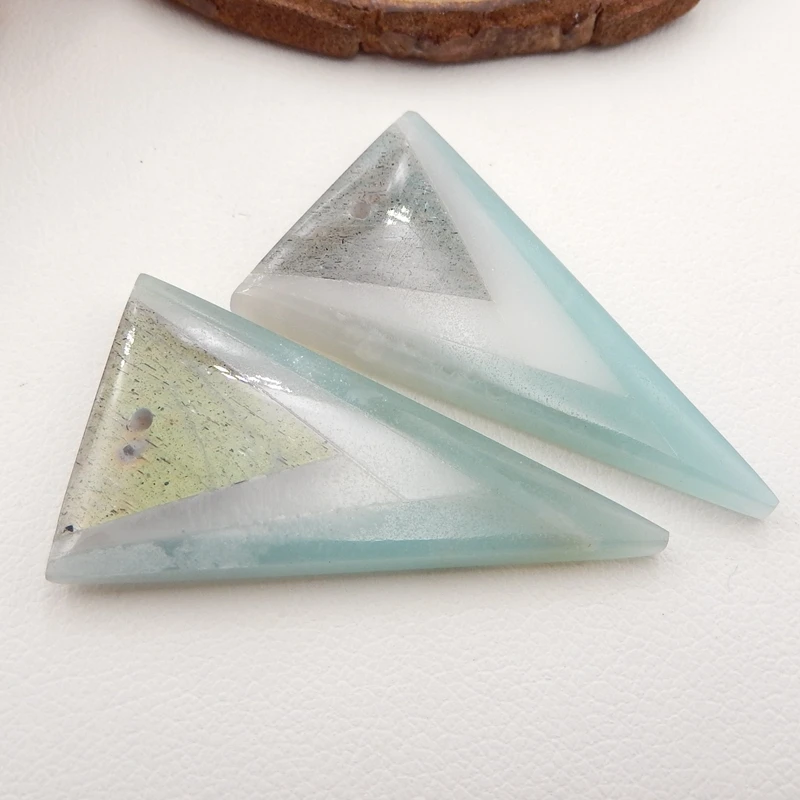 Gemstone Design Beads for Jewelry Making Amazonite White Jade Labradorite Glued Earrings Bead Triangle 33x20x4mm6.4g