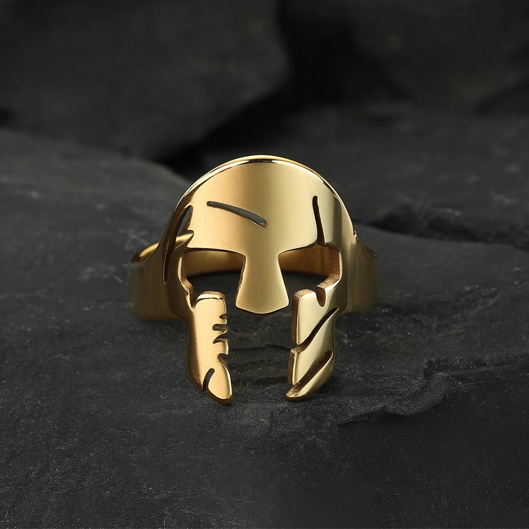 Kinitial April Stainless Steel Spartan Helmet Rings, Warrior Helmet Rings, Adjustable Vintage Rings Gifts