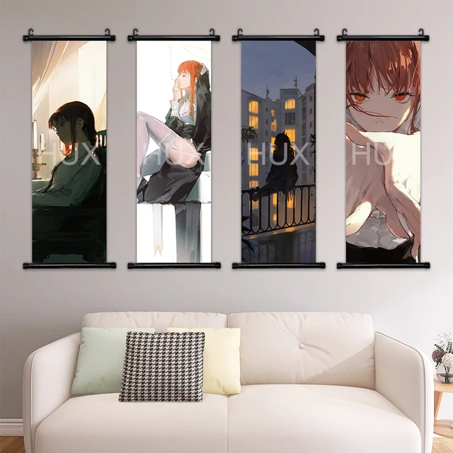 Homem Motosserra Anime Scroll Canvas Pintura, Denji Makima Aki Poder,  Decoração de Casa, Arte Pendurada, Decoração do quarto - AliExpress