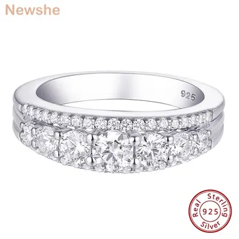 Newshe 925 Sterling Silver Eternity Ring Wedding Band for Women 1.1ct Round White AAAAA Cz Size 4-13 1