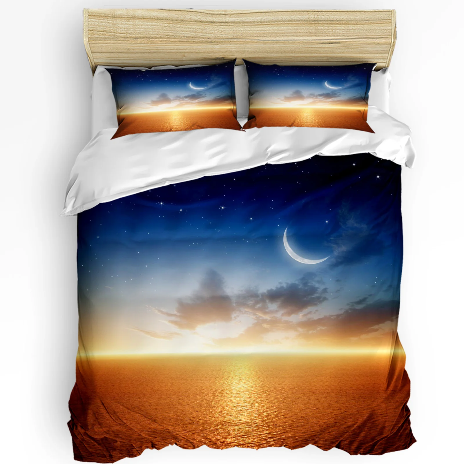 

Sea Sunset Moon Stars Bedding Set 3pcs Boys Girls Duvet Cover Pillowcase Kids Adult Quilt Cover Double Bed Set Home Textile