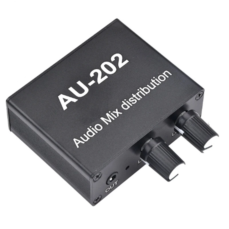 AU-202 2 Input 2 Output Stereo Mixer Audio Distributor Headphone amplifier External Power AMP Volume Alone Control
