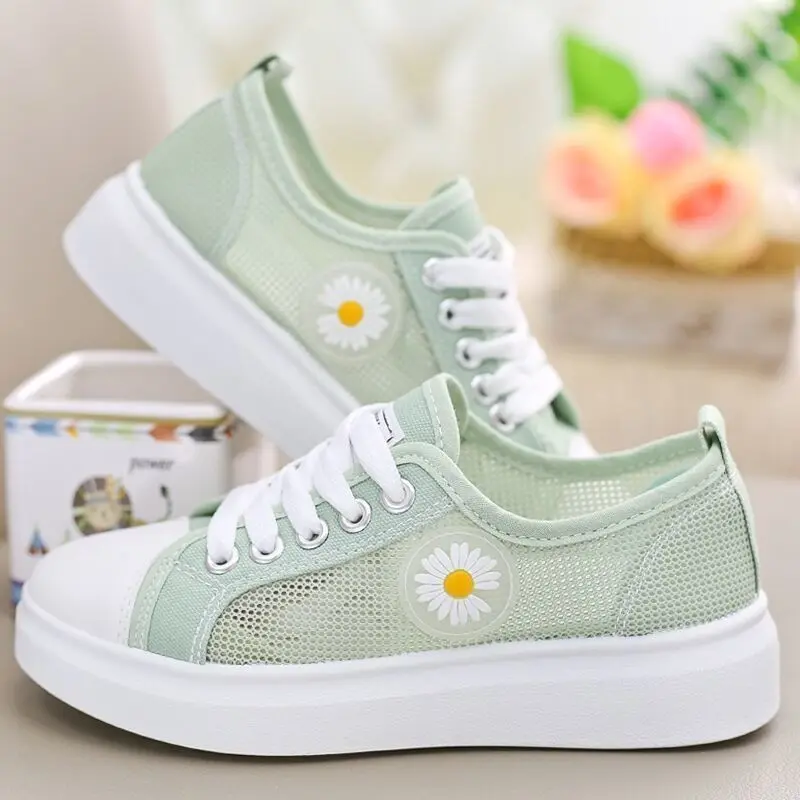 Women Vulcanized Shoes New Tennis Sports Summer Mesh Breathable Lace Walking Fitness Thick Soled Women Sports Shoes