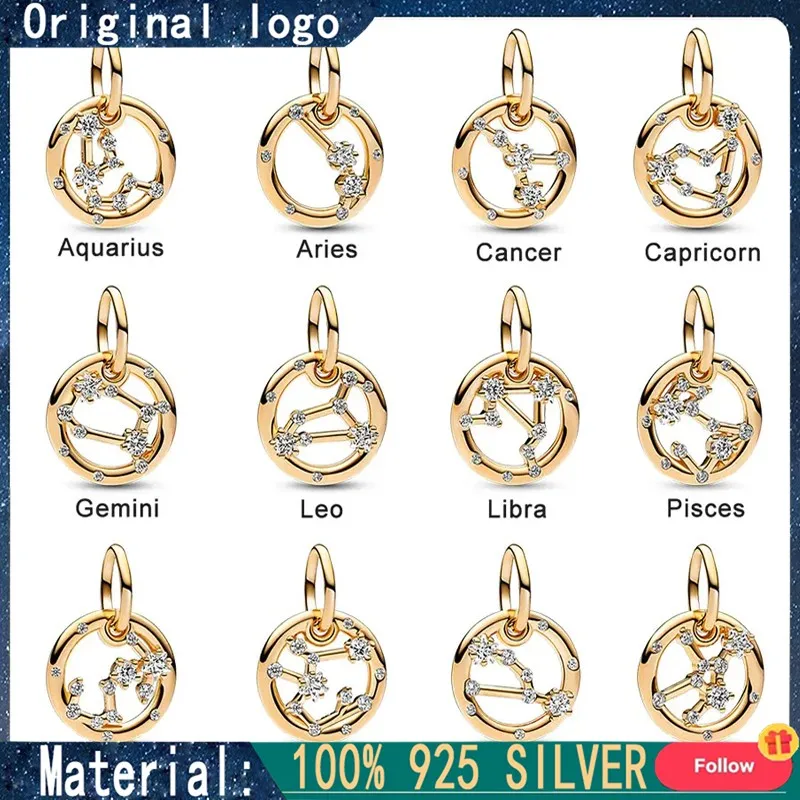 New Women's Original Logo Bracelet Necklace String Decoration% 925 Sterling Silver Twelve Constellations Pendant DIY Jewelry