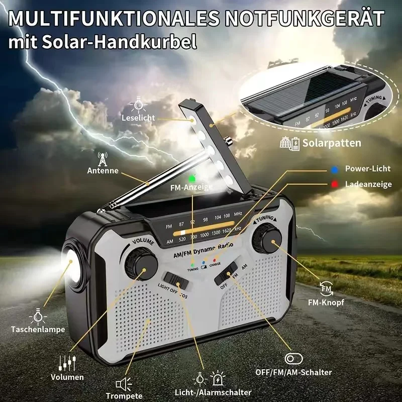 Radio Solare Di Emergenza 10000 MAh - AM/FM, Torcia, Power Bank - Per Campeggio E Emergenze - Foto 6