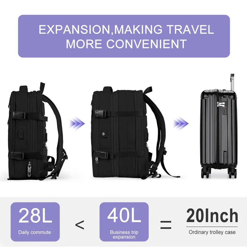 Extendible Travel Backpack Unisex Laptop Bag Women Large Luggage Bags Men's Students Business Trip USB Charge Mochila XA299C