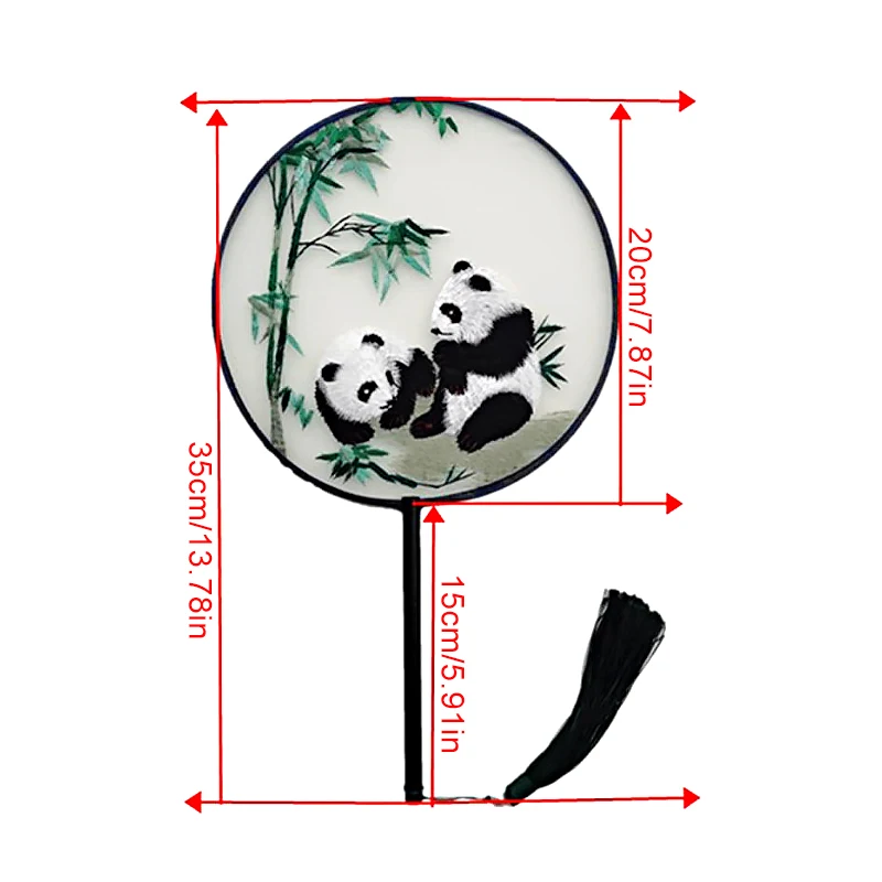 Retro Chinese Style Double-Sided Su Embroidered Round Fan with Tassel Dance Hanfu Cheongsam Long Handle Handheld Fan Gift Favors