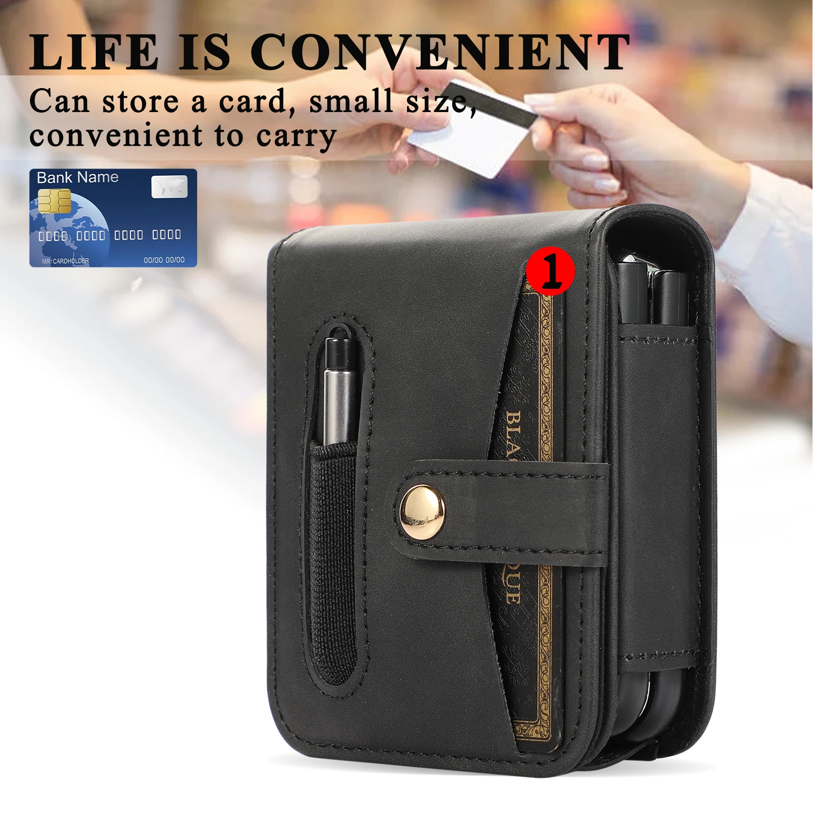 For Samsung Galaxy Z Flip 5 Case Luxury PU Leather Magnetic Wallet Card Bag Belt Clip With Pen Folded Shockproof Hard Back Cover