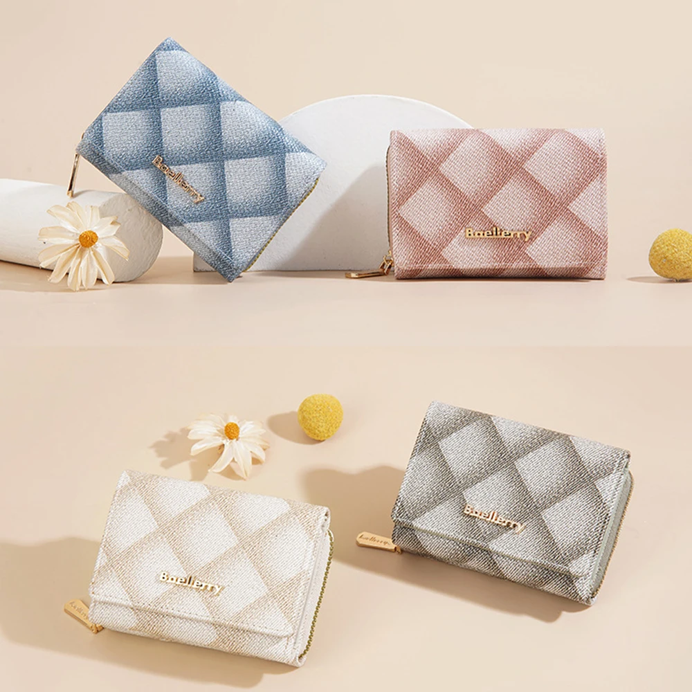 1Pcs/Baellerry Women's Portable Diamond Pattern Short Wallet Multi-Card Slot Design + Zipper Coin Pocket Compact Portable Multifunctional Wallet