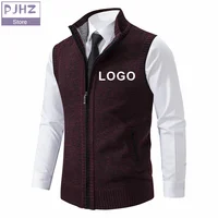 Fashion Men's Knitted Zipper Sleeveless Vest Velvet Cardigan Stand Collar Pullovers Sweatercoat Knit Waistcoat Custom Logo Print 2