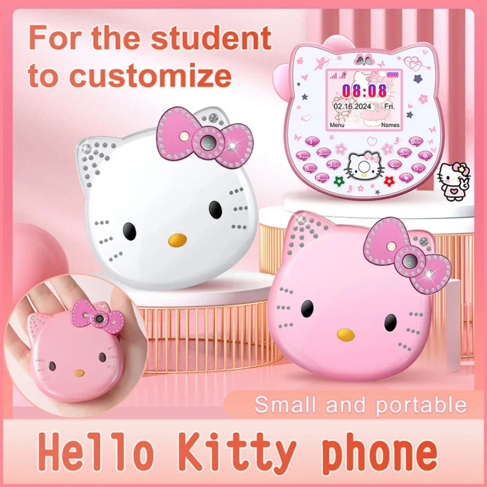 

New 2024 Sanrio Kawaii Hello Kitty Mini Phone Cartoon Kids Taiml Cute Phone Festival Birthday Fashion Girls Children Gift Toys