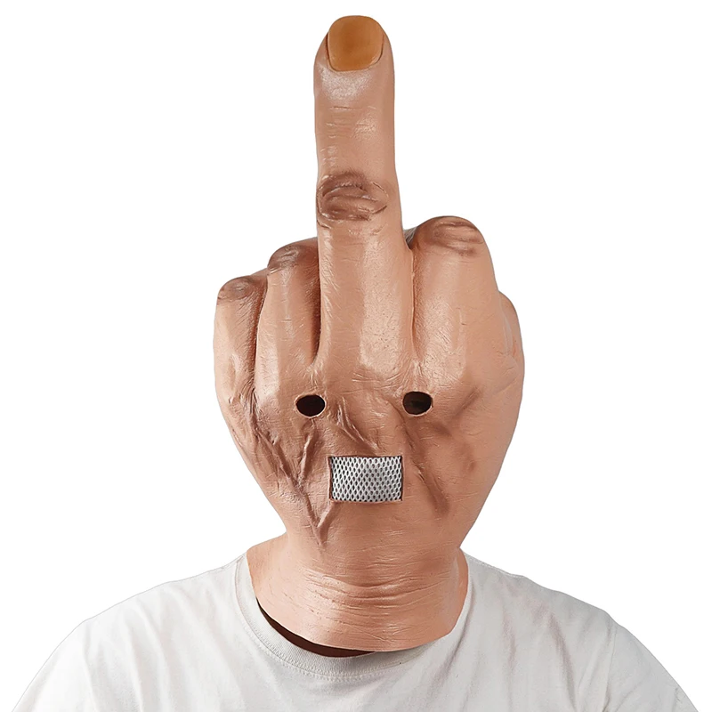 Creative Personality Despises Vertical Middle Finger Latex Mask Halloween Creepy Fingers Cosplay Spoof Headgear Props Half Face Mask Masquerade Mask Full Face Mask Cosplay Hats Game Cosplay Props