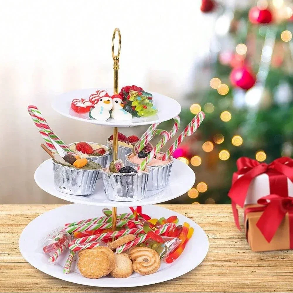 3-Tier Cupcake Stand Fruit Plate Holder Desserts Snack Candy Buffet Stand Tower for Christmas Wedding Party Cake Dessert Tray