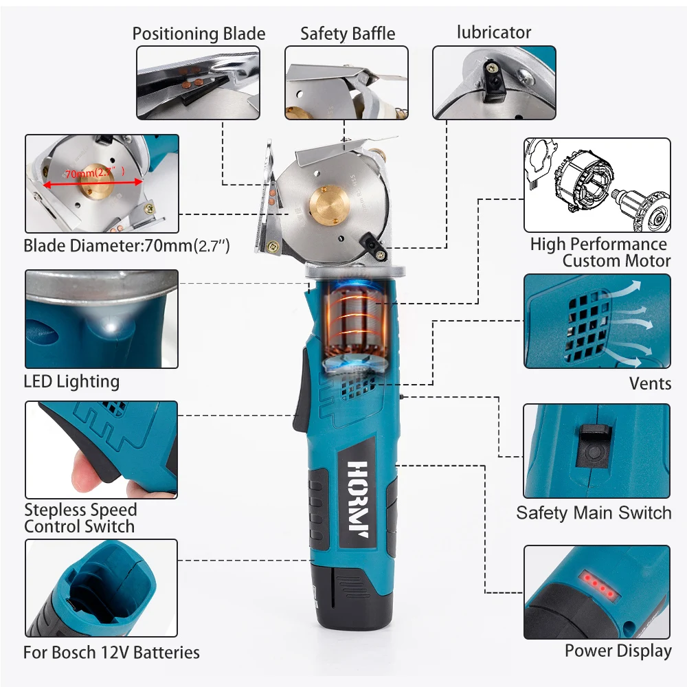12V Electric Round Scissors Electric Scissors Shear Cloth Cutter Fabric Cutting Machine Kit Cutting Tool For Bosch 12V Battery