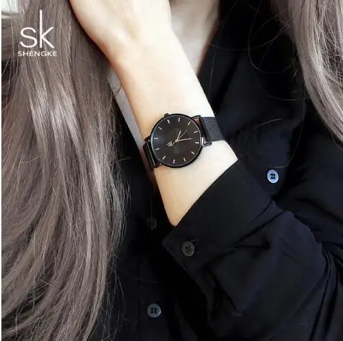 

Shengke Fashion Black Women Watches 2018 High Quality Ultra thin Quartz Watch Woman Elegant Dress Ladies Watch Montre Femme SK