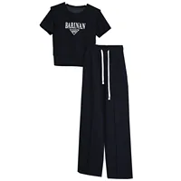 Ensemble deux pièces décontracté pour femme, col rond, manches courtes, pantalon droit, polyvalent, rajeunissant, sport, été, nouveau, 2024 5