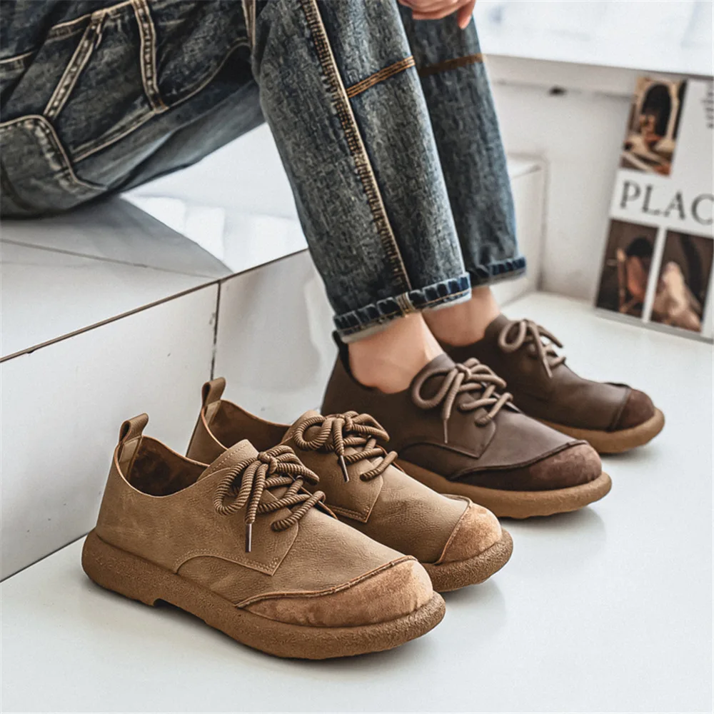 2026 Waterproof Shoes Trendy Versatile Driving Men's Shoes Round Toe Casual Lace Up Solid Color Simple Non Slip Sole