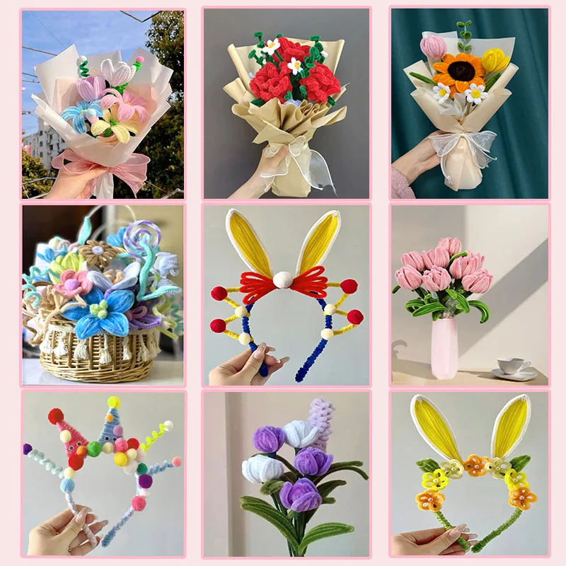 100PCS Vibrant DIY Twisted Wool Craft Sticks for Creative Art Projects