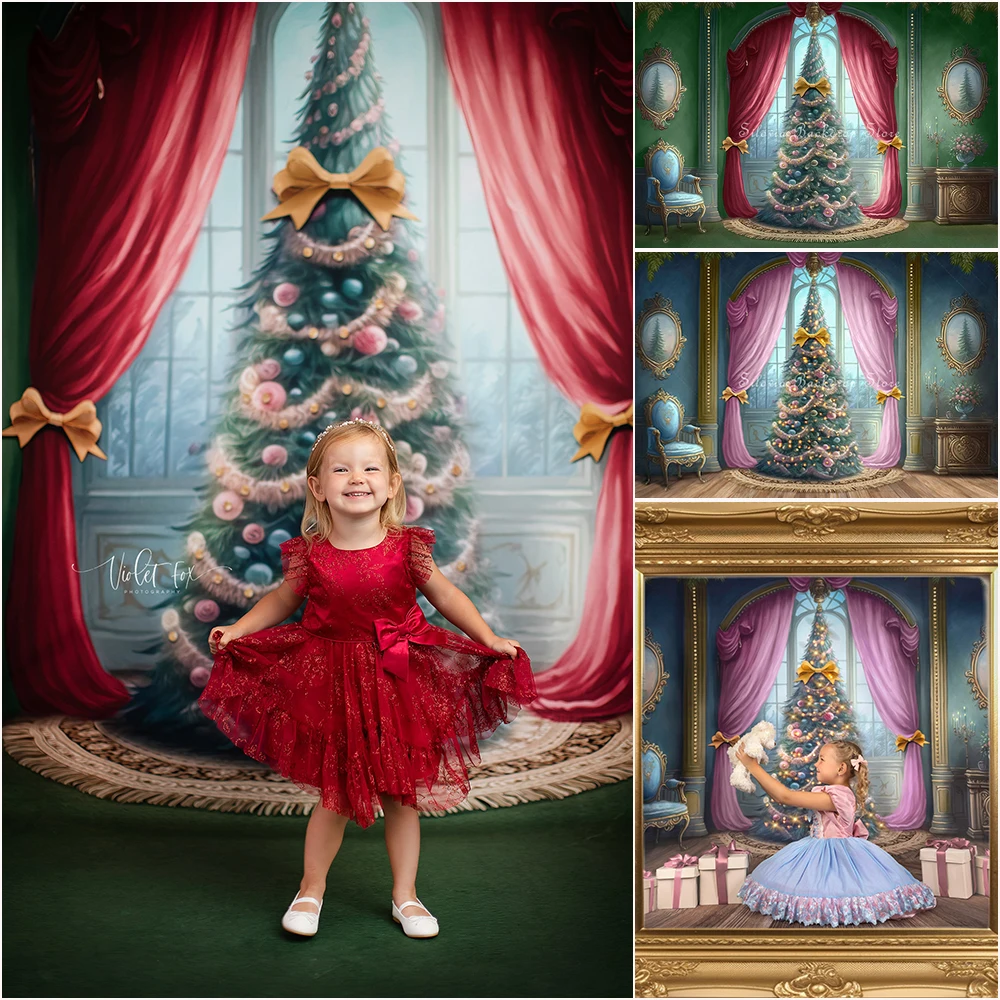 

Christmas Room Photo Background Royal Palace with Xmas Tree Decor Photography Backdrop Kids Family Portrait Photo Studio Props