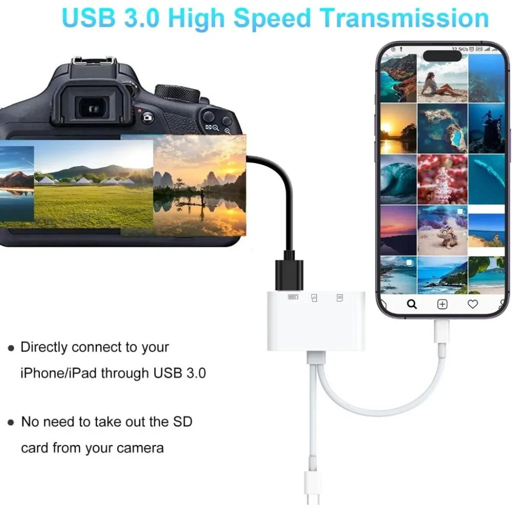 5 in 1 SD 카드 리더 라이트닝/타입 C to USB 3.0/SD/TF 카드 어댑터 메모리 카드 리더 (아이폰, 아이패드, 맥북, 삼성, 안드로이드용)