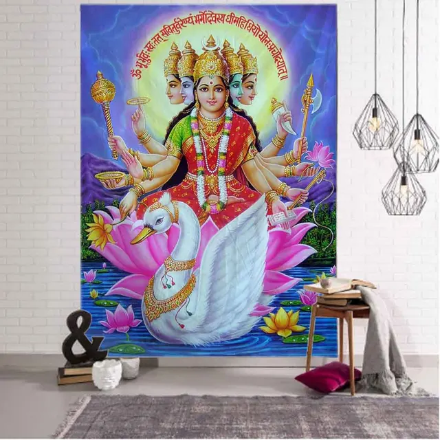 Tapisserie de bouddha indien, peinture à l'huile, nature morte, méditation, décor mural suspendu, Mandala, Hippie, Boho, tapis de Yoga, feuilles 3