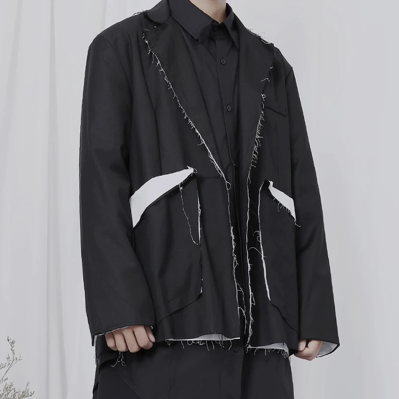 The spring of 2023 the new suit men's original popular logo coat flash design  wind stitching loose suit black and white 4