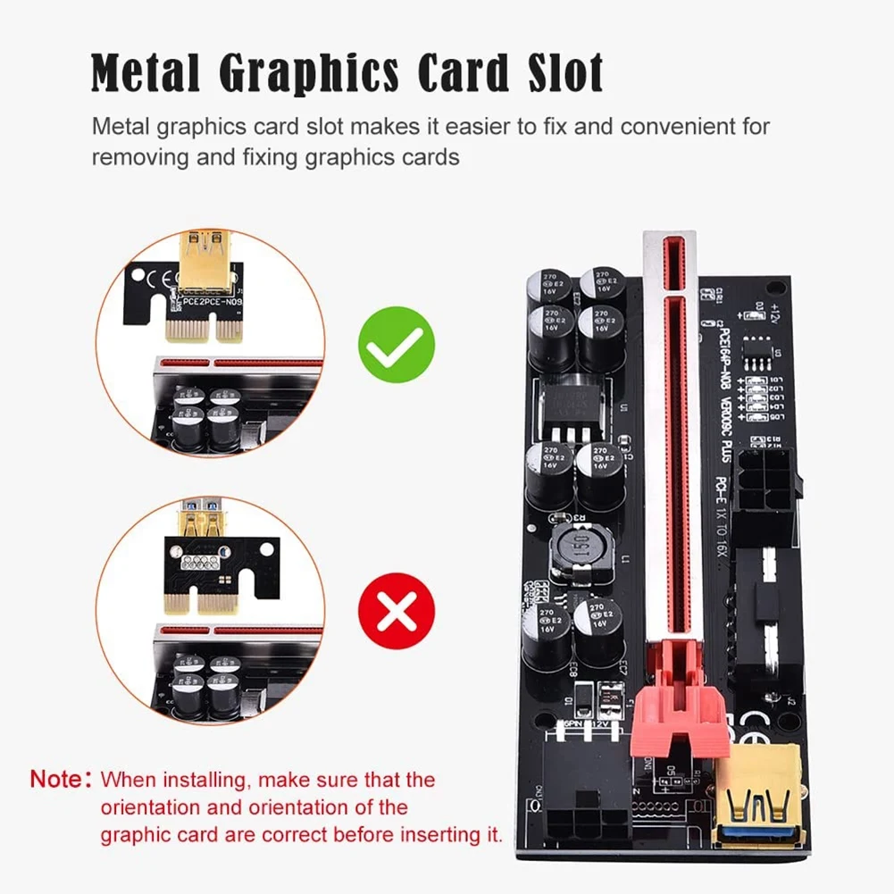 GPU 채굴 장비용 PCIe 어댑터, 1X 16X, 4 솔리드 커패시터 전원 Pcie 익스텐더, USB 케이블 PCIe 라이저 3 팩