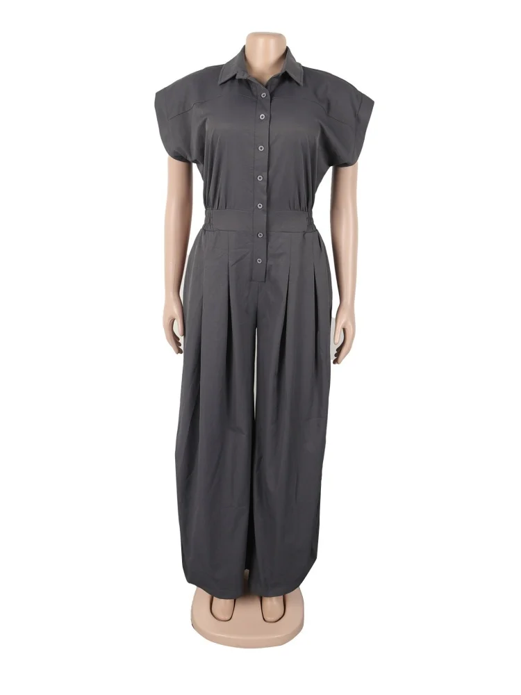 Wmstar Jumpsuit Women Wholesale Casual Sleeveless Button Down Cinched Waist Work Jumpsuit with Pockets Drop Shopping Summer