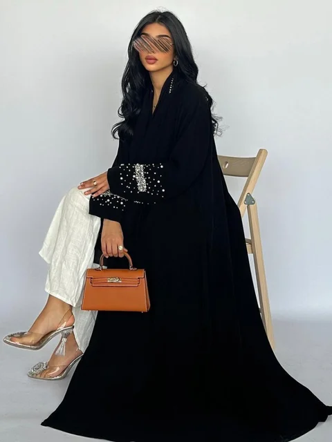 Eid Muslim Diamond Pearls Abaya for Women with Scarf  Abayas Jalabiya Party Dresses Dubai Kaftan Vestidos Largos Long Robe 2024 1