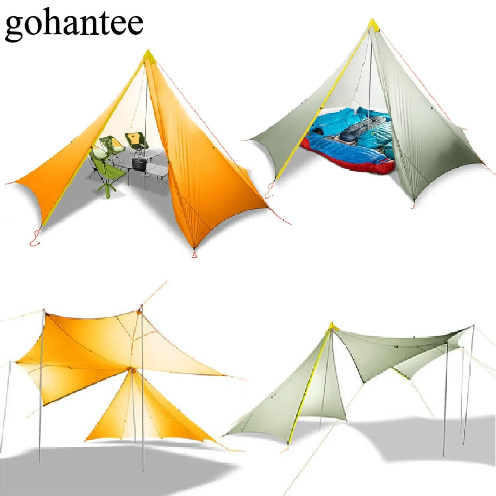Ultralight 1350g 4 Season 10 Person 20D Nylon Both Sides Silicon Coating Rodless Pyramid Large Space Tent Flysheet Awning Canopy