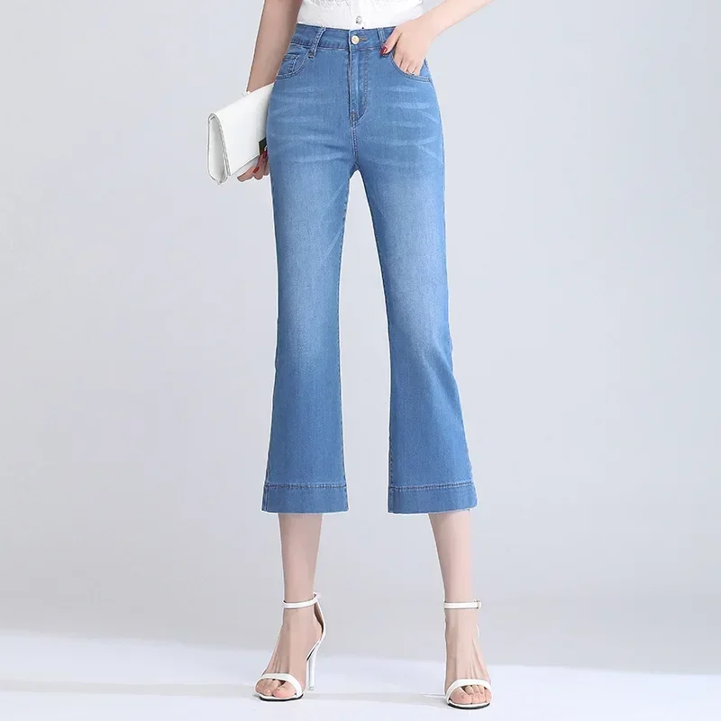 3/4 Flare Jeans Woman Summer Thin Cropped Jeans for Women 2026 New Stretch Denim Capri Pants Ladies Jean Pantalon Femme 26 34