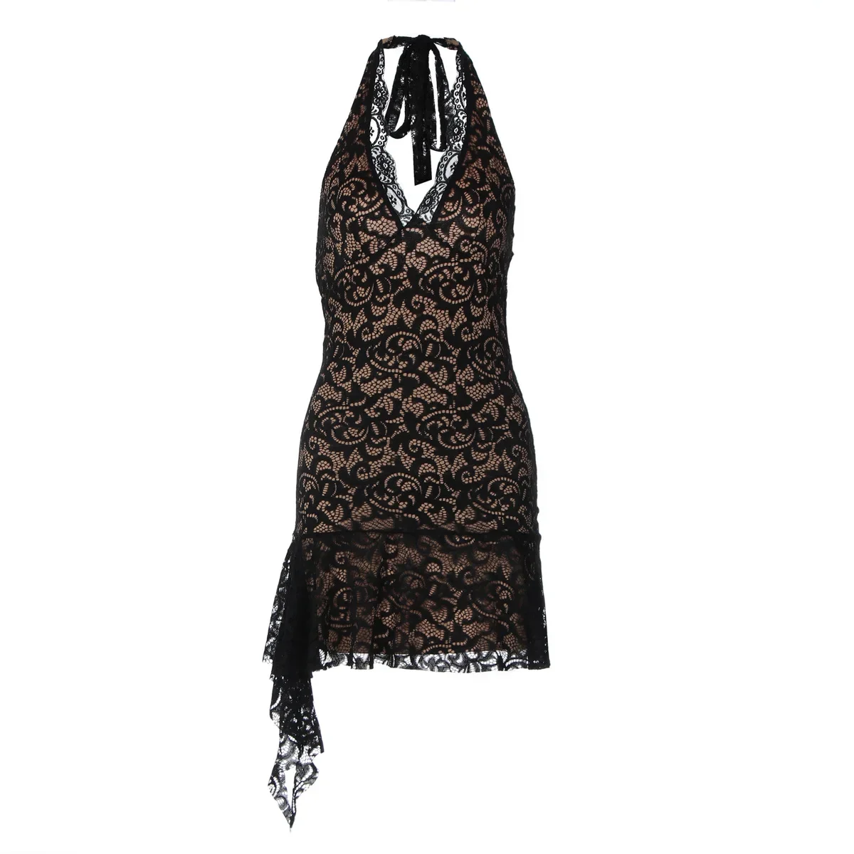 New Fashion Lace Women's Sexy Deep V-Neck Neck Lace-Up Dress Sexy Slim Backless Casual Sleeveless Mini Skirt for Women Summer