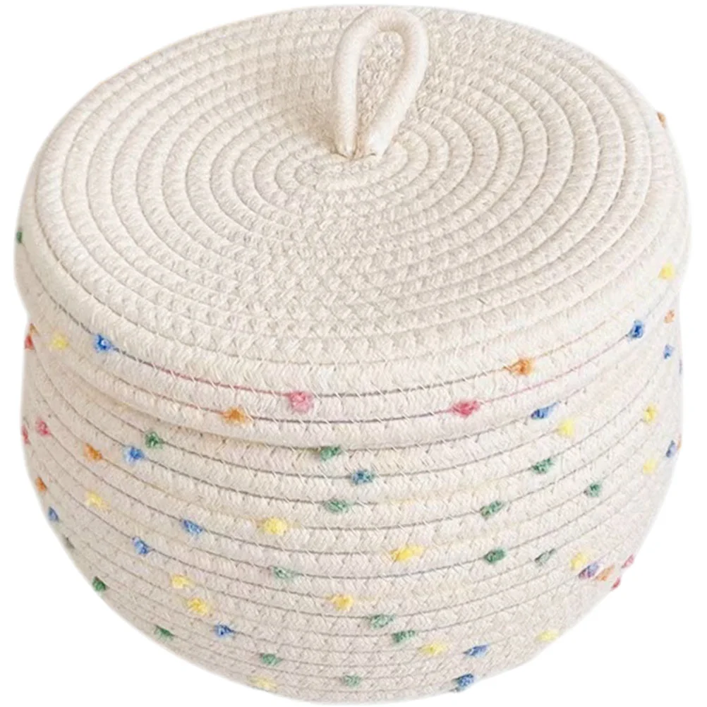 

Desktop Sundry Organizer Hand-woven Sundries Basket Cotton Rope Basket with Lid