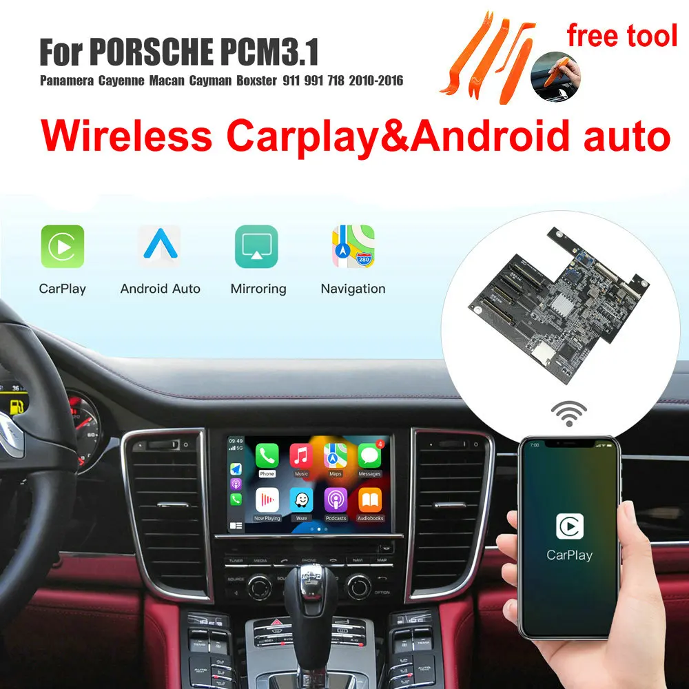 

Wireless Carplay Android Auto For Porsche PCM3.1 PCM4.0 Panamera Cayenne Cayman Macan Boxster 911 991 718 Reverse Camera