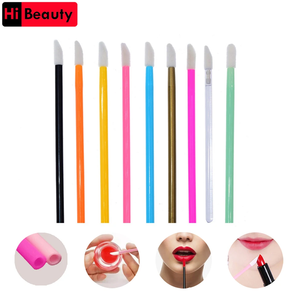 50PCS/Pack Disposable Lip Brush For Makeup Comestic Lipsticks Eyelash Lips Tattoo Cleaning Tools Brushes Cotton Swab Head