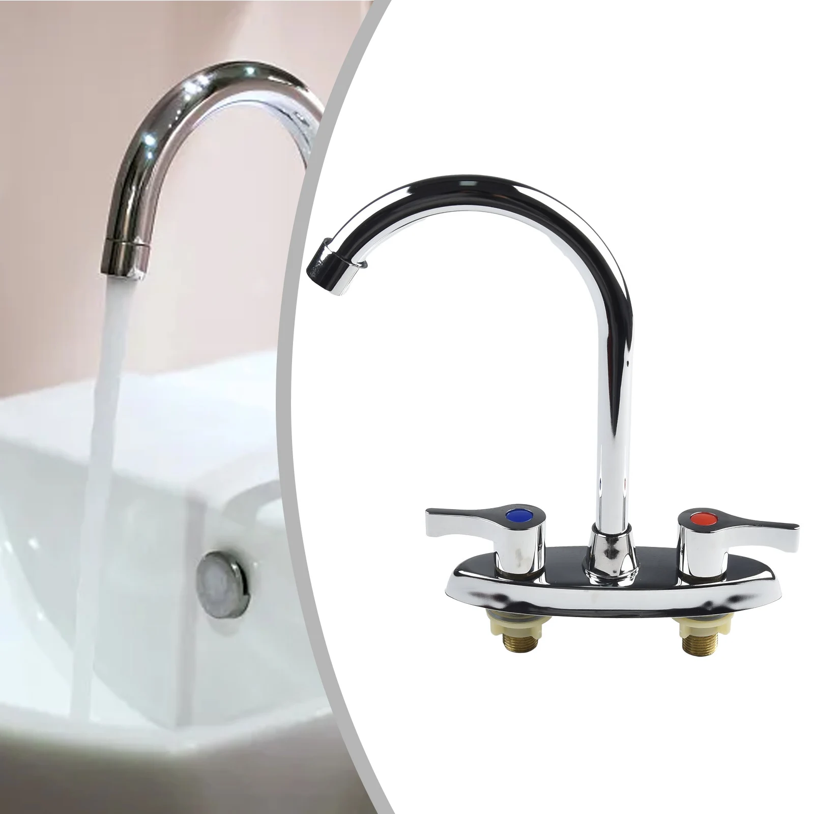 Description Picture 3 of itemBrass Double Handle Basin Faucet Double Hole Double Control Rotary Hot And Cold Mixer Tap Kitchen Bathroom Washbasin Faucet