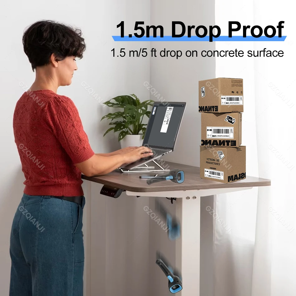 1D 2D QR Handheld Barcode Scanner Reader Bar Reader Portable USB Wireless 2.4G Bluetooth Connect PDF417 DM Code 3 in 1 1.5m Drop