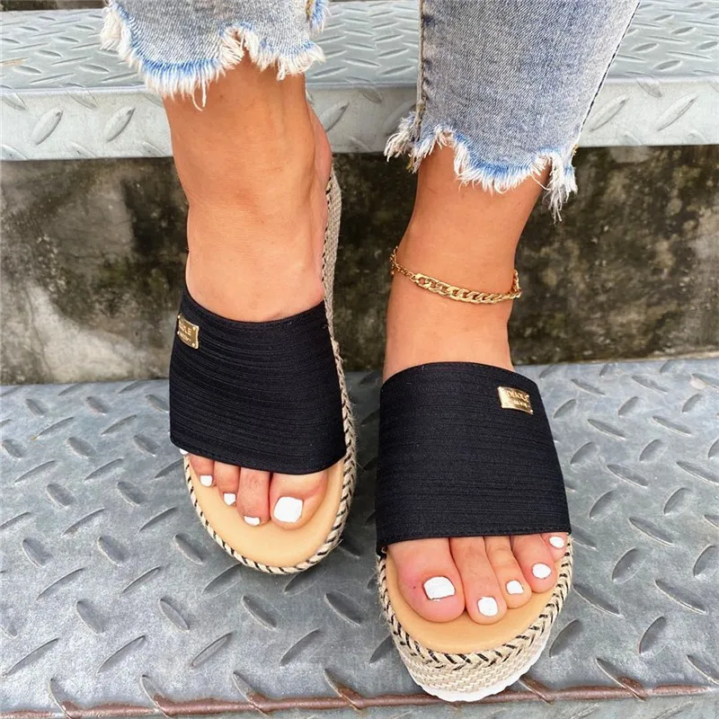 Summer Platform Sandals for Women Fashion Casual Hemp Wedges Slippers Thick Sole Open Toe Outdoor Beach Woman Walking Shoes