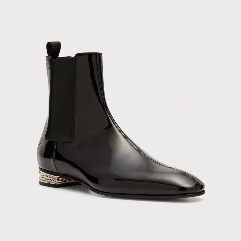 Patent Leather Men's Boots Stylish Black Shoes Winter Retro Style Ankle Boots Slip On Casual High-top Wear-resistant Men's Shoes